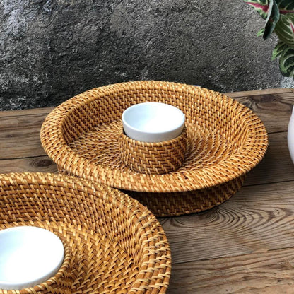 Chip and Dip Rattan Tray 13 inch