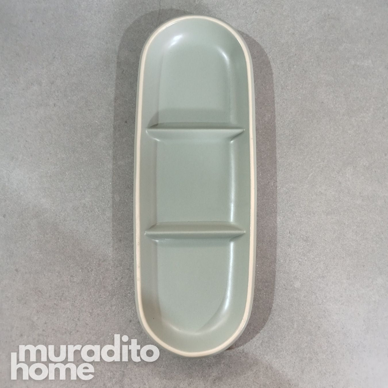 Ceramic 3 slots Dish Plate 12.75x4.5 inch and Dipping Sauce Tray 11x4.75 inch