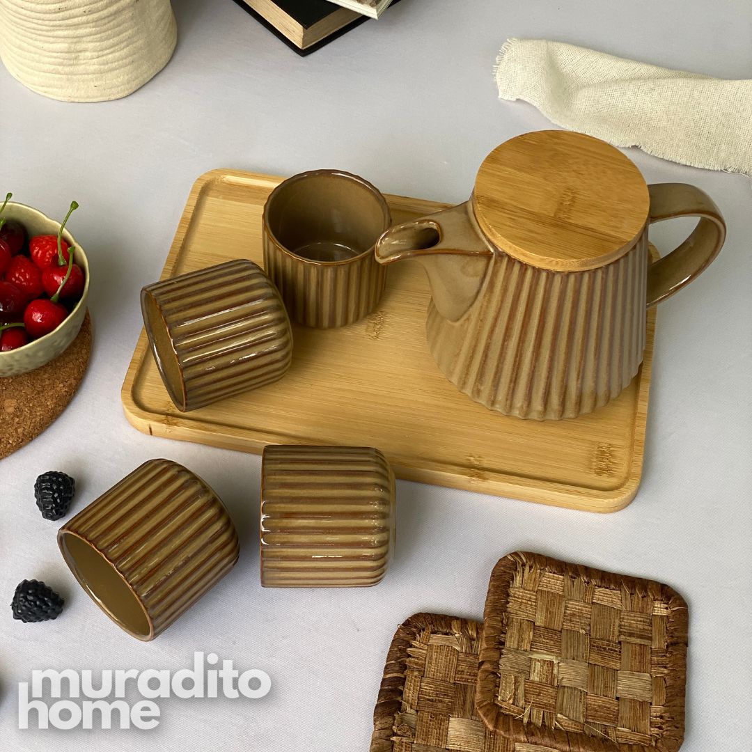 MURADITOHOME Chamoti Teapot Set 800 ml and 4 Cups 200 ml