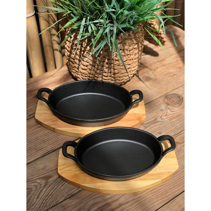 Oval Sizzling Plate with Wood Holder