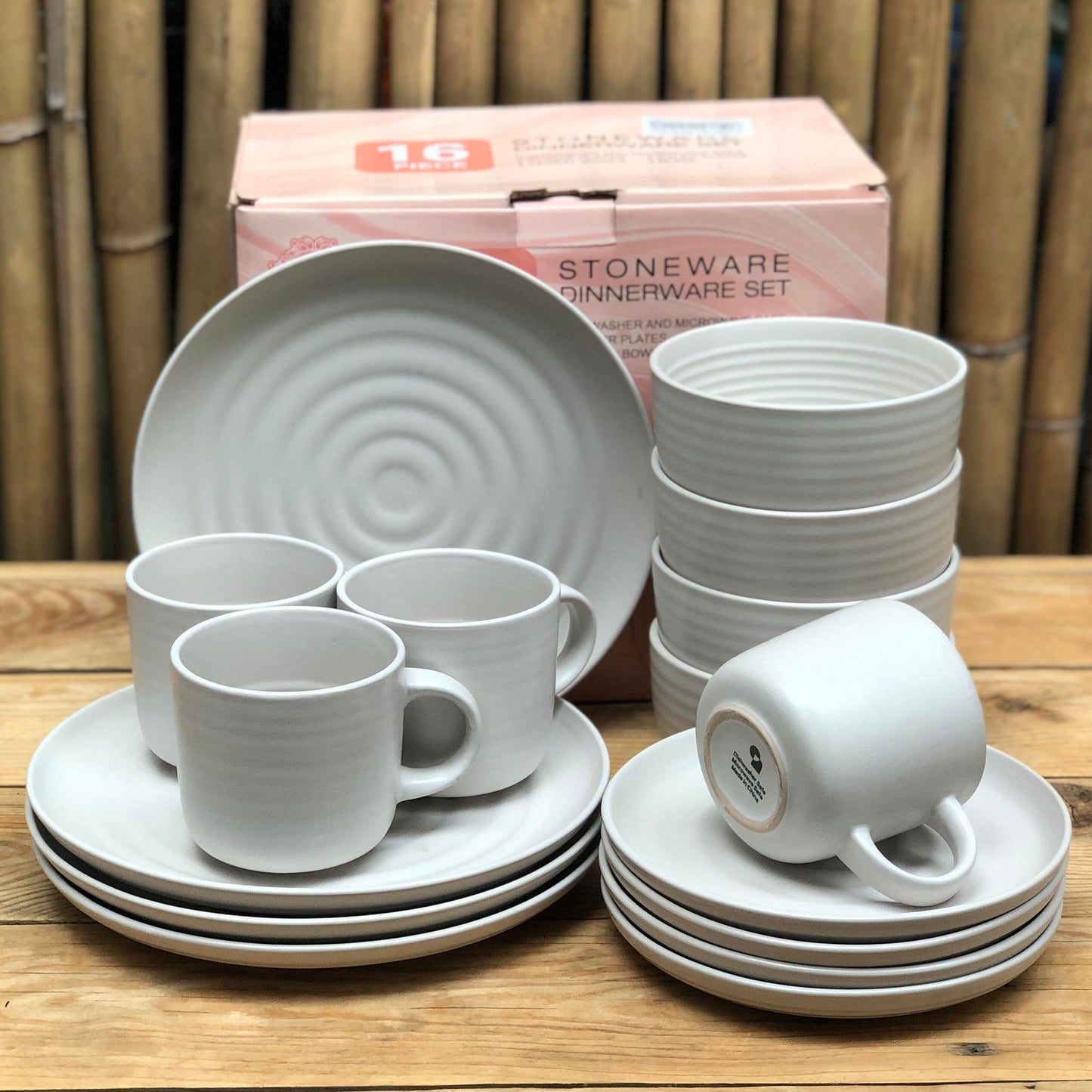MAX 16pcs Set Stoneware(4pcs Dinner 10.5inch,4pcs 8inch,4 pcs Bowl 6x2.75inch and 4pcs Mug 480 ml)
