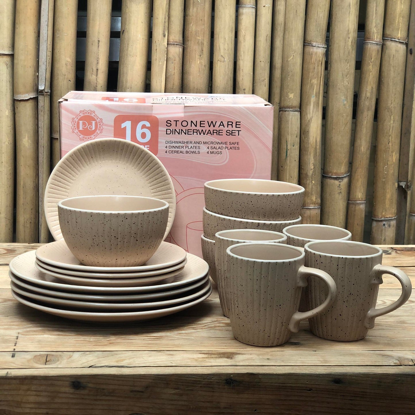 Jonas 16pcs Set Stoneware(4pcs Dinner10.5inch,4pcs 8inch,4 pcs Bowl 6x3.25inch and 4pcs Mug460 ml)