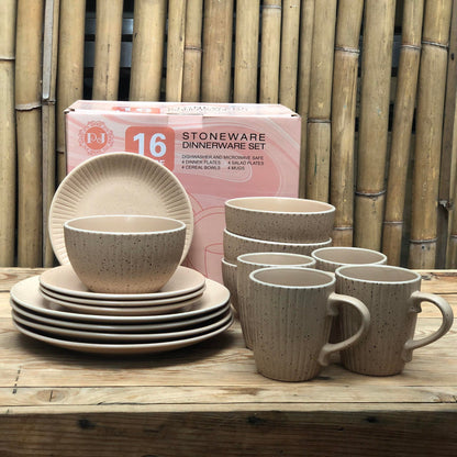 Jonas 16pcs Set Stoneware(4pcs Dinner10.5inch,4pcs 8inch,4 pcs Bowl 6x3.25inch and 4pcs Mug460 ml)