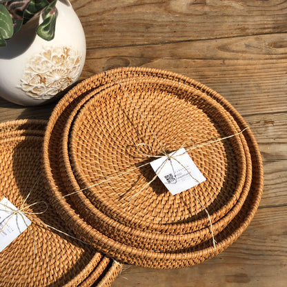 MURADITOHOME Rattan Tray ( set of 3)  11,9.25,8.5 inches