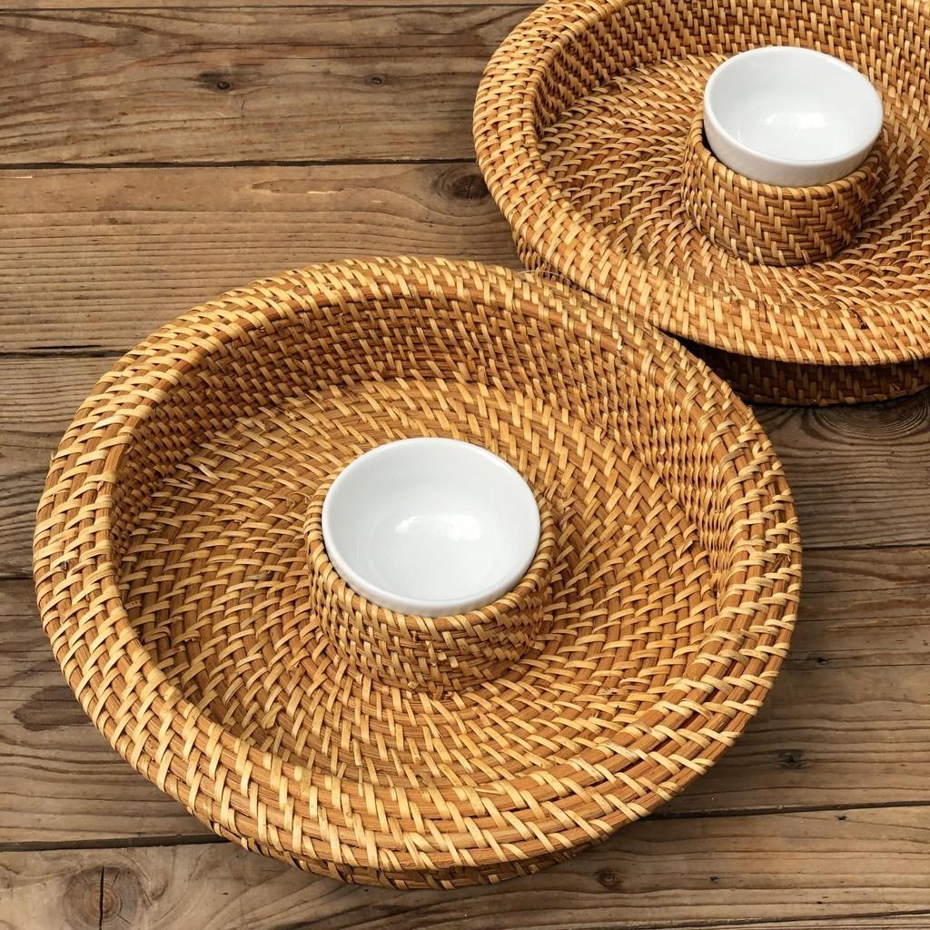 Chip and Dip Rattan Tray 13 inch