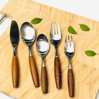 Sean 5 pcs Stainless Wooden Handle Cutlery Set( Dinner Knife, Spoon, Fork, Small Spoon,& Small Fork)