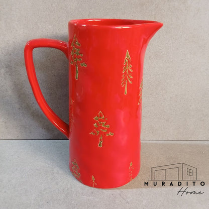 MURADITOHOME Red Embossed Christmas Ceramic Plates