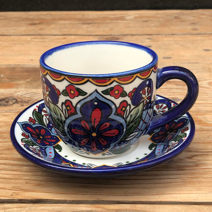 Chefchaouen Moroccan Ceramic Teacup Set ( Cup 230 ml & Saucer 5.5 inch)