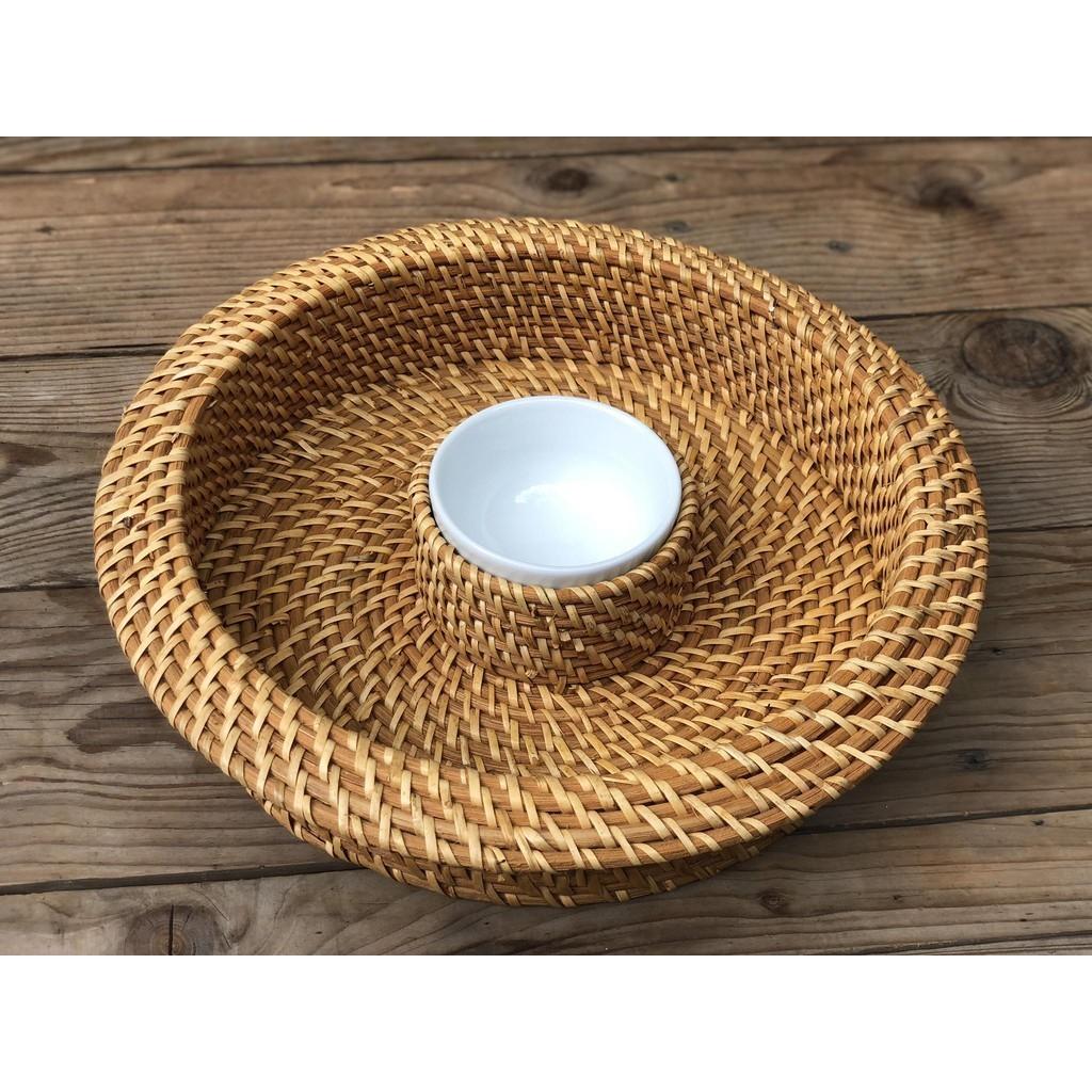 Chip and Dip Rattan Tray 13 inch