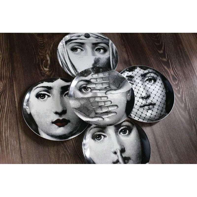 Fornasetti plates porcelain Plate salad plate 8" and 10" Black and white w/hook Batch 1