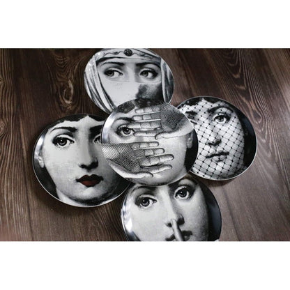 Fornasetti plates porcelain Plate salad plate 8" and 10" Black and white w/hook Batch 1