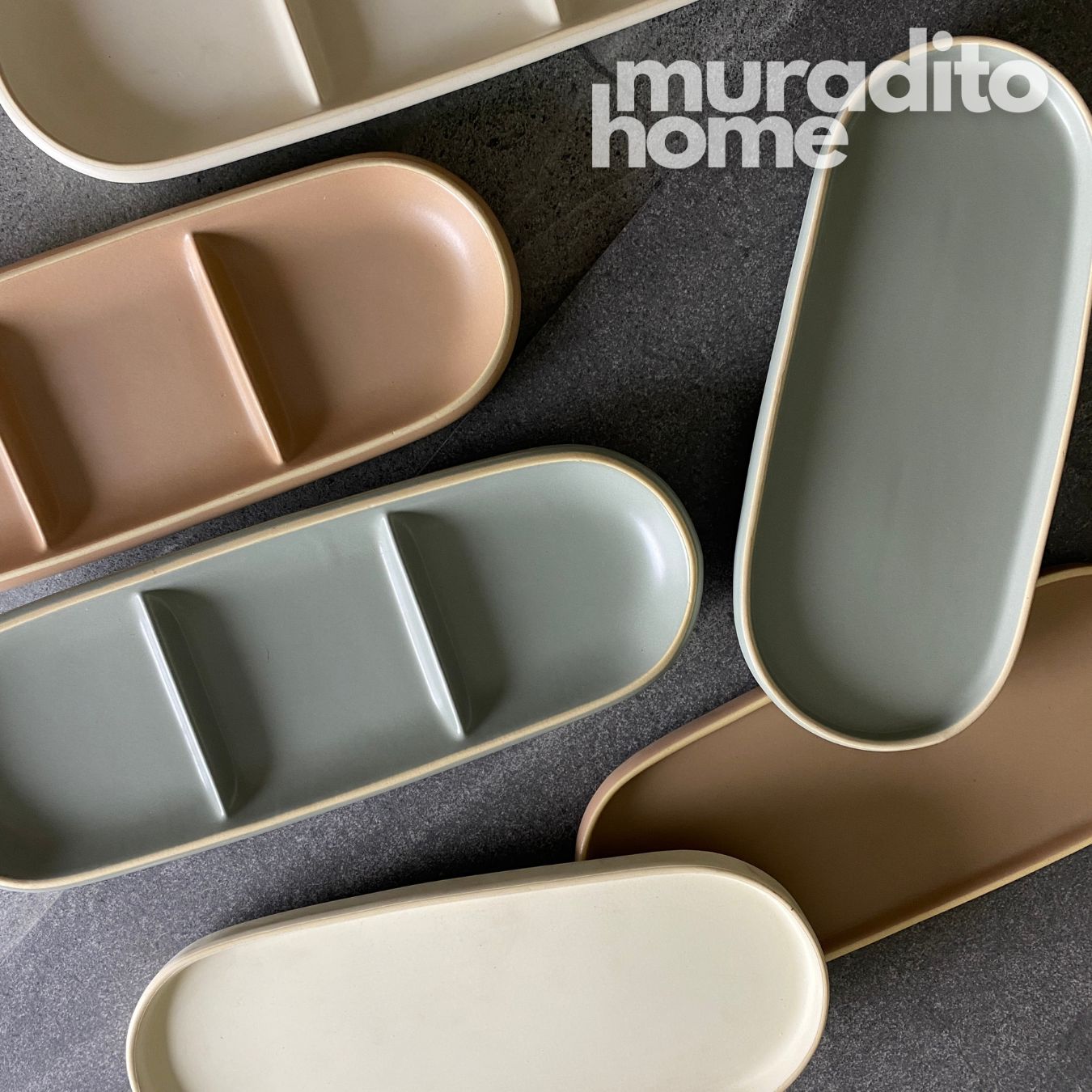 Ceramic 3 slots Dish Plate 12.75x4.5 inch and Dipping Sauce Tray 11x4.75 inch