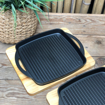 Square Grill Pan with Wood Holder 10 inch