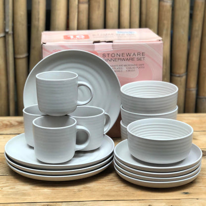 MAX 16pcs Set Stoneware(4pcs Dinner 10.5inch,4pcs 8inch,4 pcs Bowl 6x2.75inch and 4pcs Mug 480 ml)