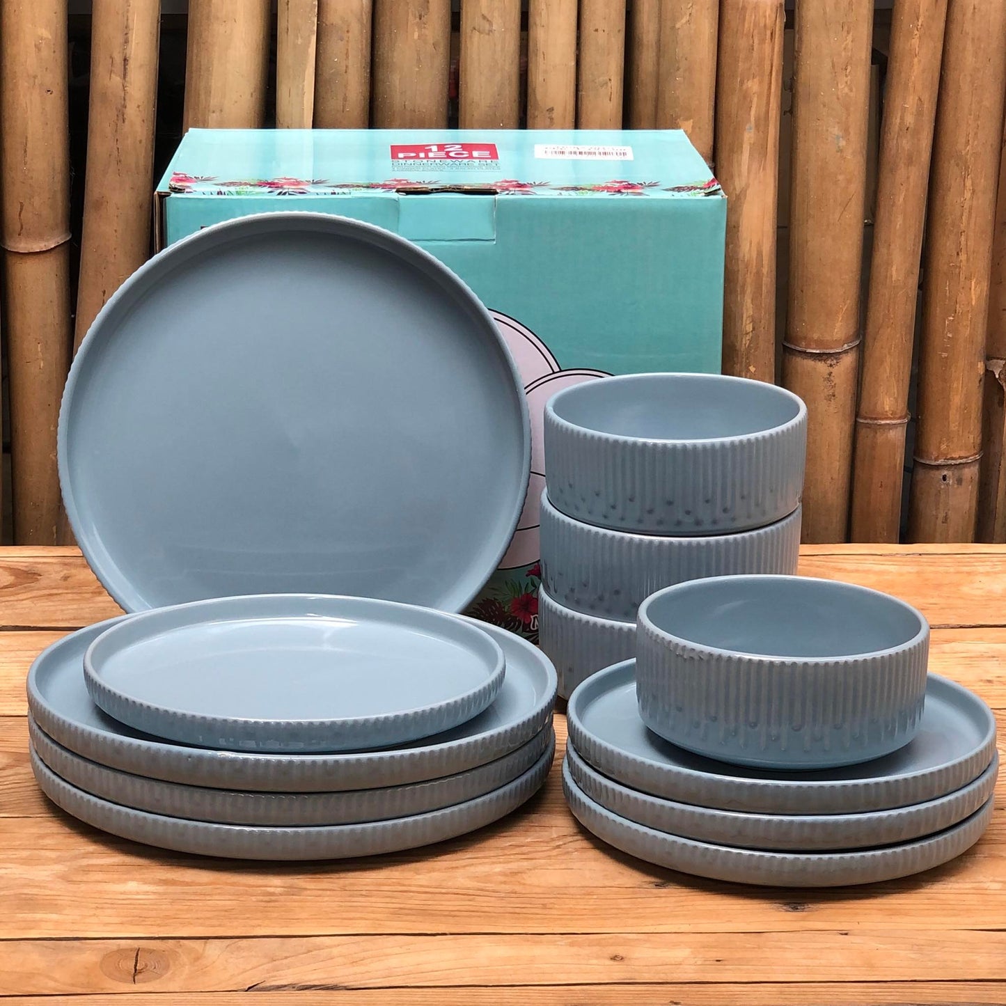 Larry 12 Pcs Set Stoneware(4pcs Dinner 10.5inch,Salad 8.25inch & Bowl 5.5x2.5inch)