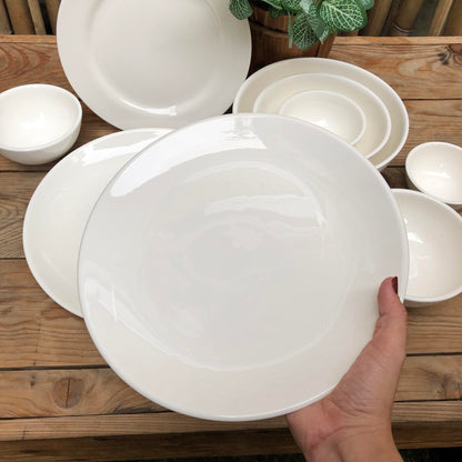 Round Plain White Ceramic Dinnerware Collection