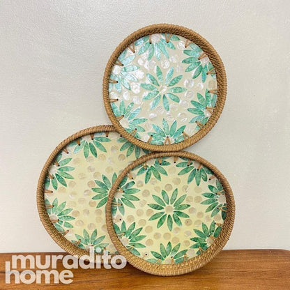 MURADITOHOME Mother of  Pearl  Round Tray (set of 3 ) 10.5,8.75,8 inches