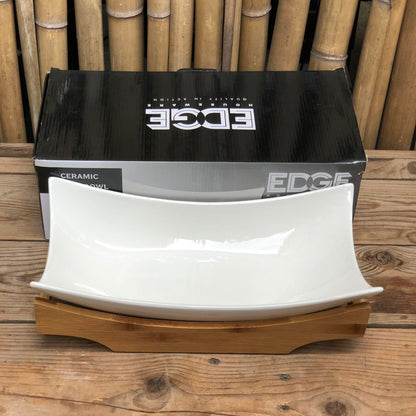 Ceramic Salad Bowl with Wooden Tray14.5x7.25x4 inch
