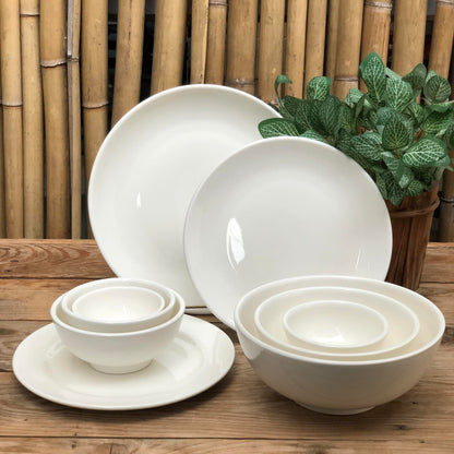Round Plain White Ceramic Dinnerware Collection