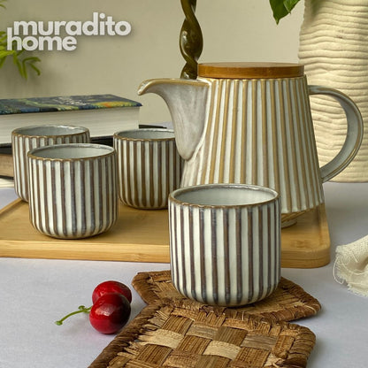 MURADITOHOME Pluma Teapot Set 800ml and 4 Cup 200 ml