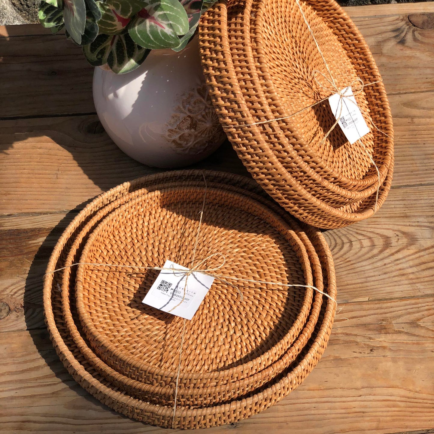 MURADITOHOME Rattan Tray ( set of 3)  11,9.25,8.5 inches