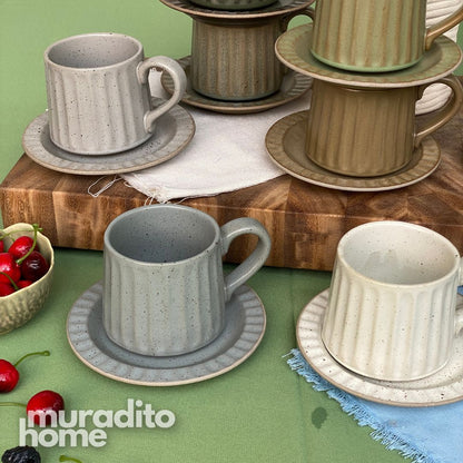 MURADITOHOME Kivra Stoneware Cup and Saucer Collection