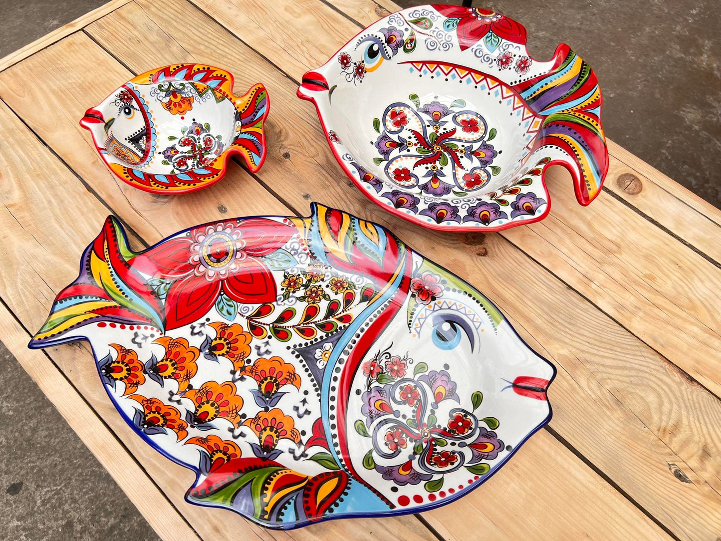 Red Fish Morrocan Printed Serving Bowl & Tray