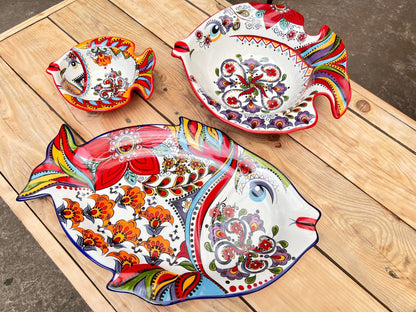 Red Fish Morrocan Printed Serving Bowl & Tray