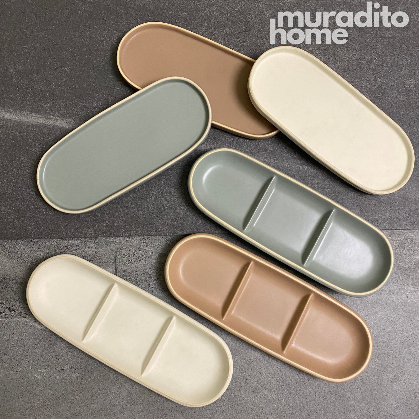 Ceramic 3 slots Dish Plate 12.75x4.5 inch and Dipping Sauce Tray 11x4.75 inch