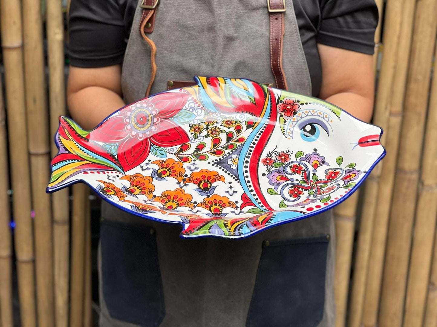 Red Fish Morrocan Printed Serving Bowl & Tray