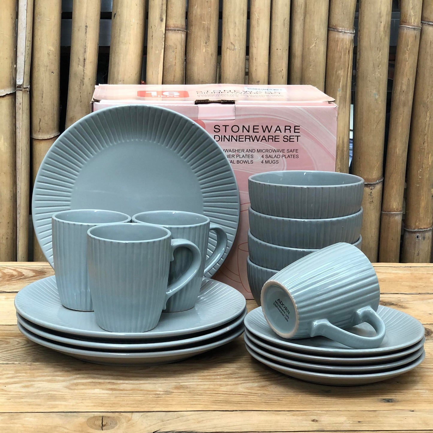 Russel 16pcs Set Stoneware(4pcsDinner10.75inch,4pcs Salad8inch,4pcs Bowl 5.75x3inch & 4pcsMug460 ml)