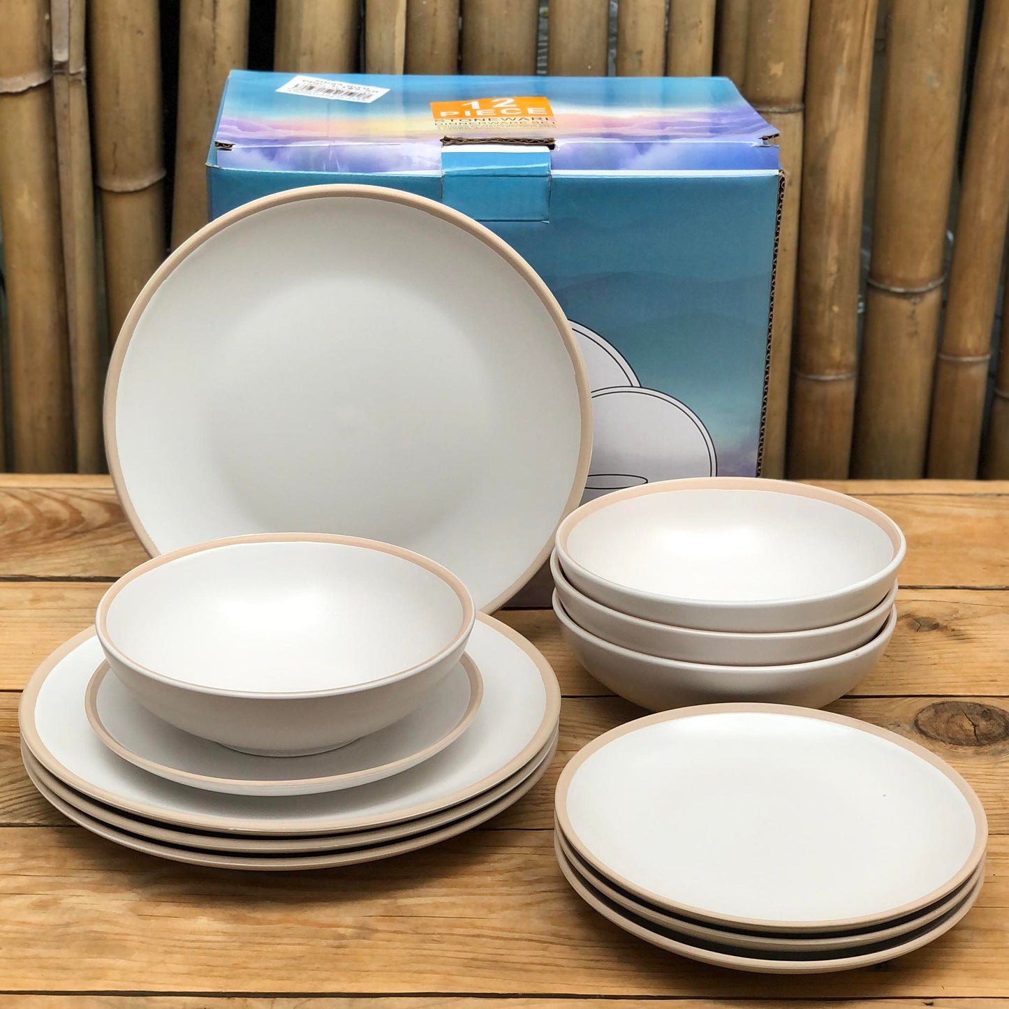 Michael 12 Pcs Set Stoneware(4pcs Dinner 10.5inch,Salad 7.5inch & Bowl 6x3.25inch)