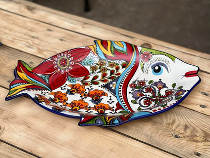 Red Fish Morrocan Printed Serving Bowl & Tray