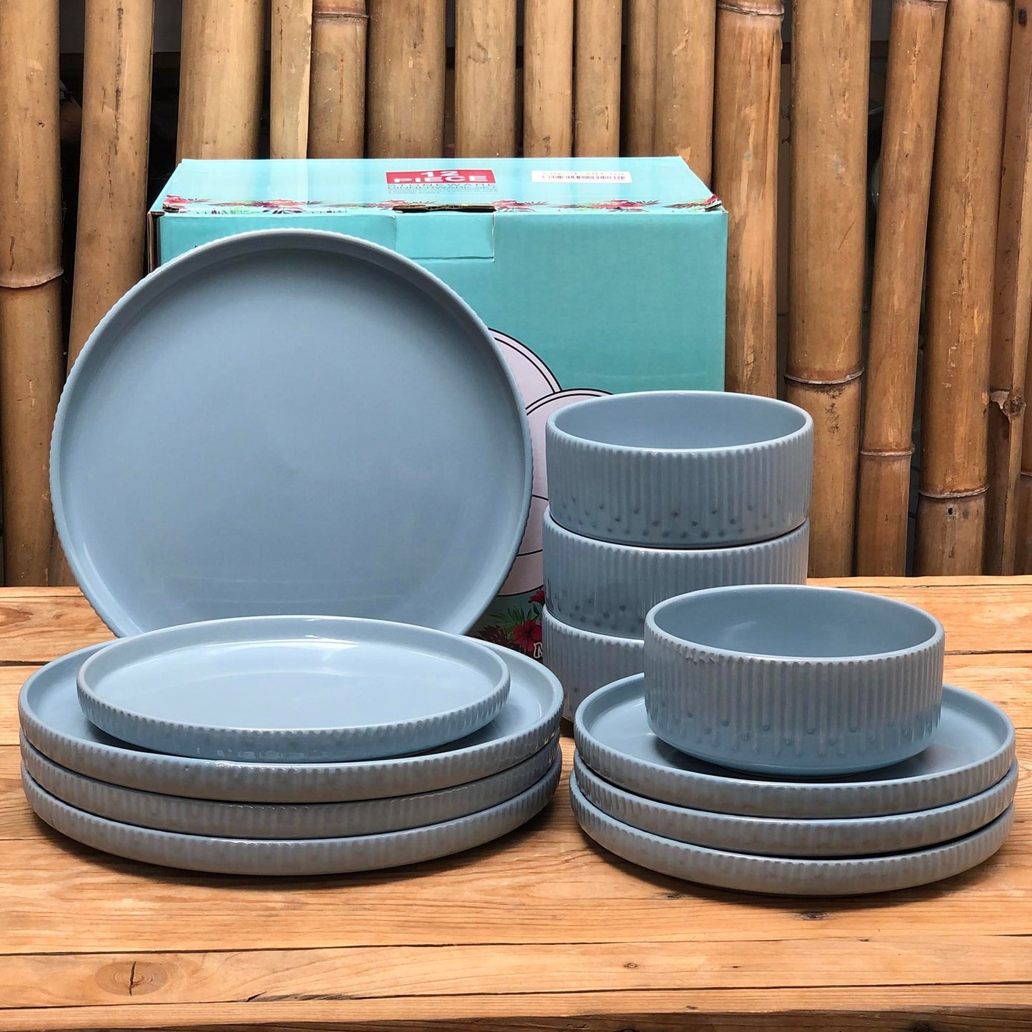 Larry 12 Pcs Set Stoneware(4pcs Dinner 10.5inch,Salad 8.25inch & Bowl 5.5x2.5inch)