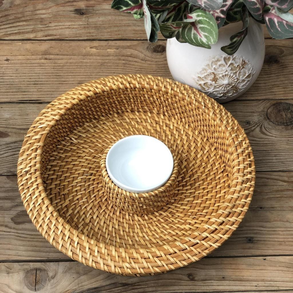 Chip and Dip Rattan Tray 13 inch