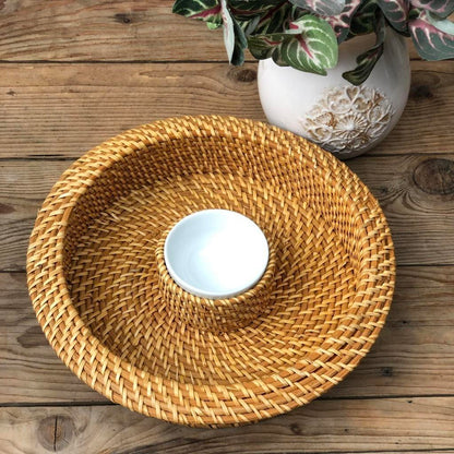 Chip and Dip Rattan Tray 13 inch