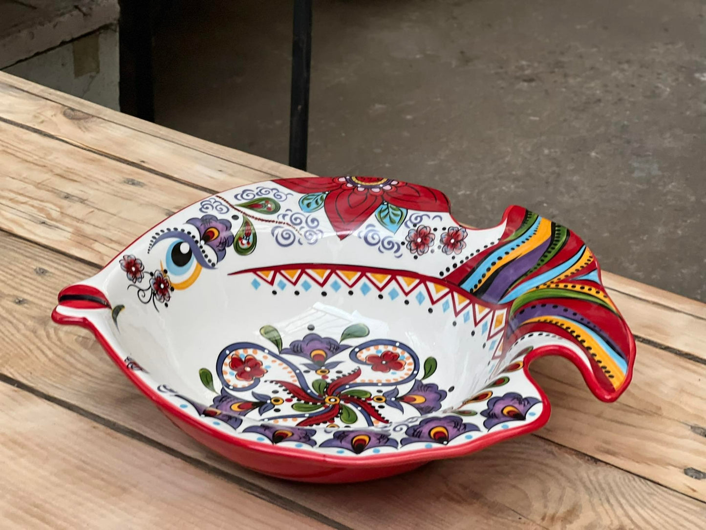 Red Fish Morrocan Printed Serving Bowl & Tray