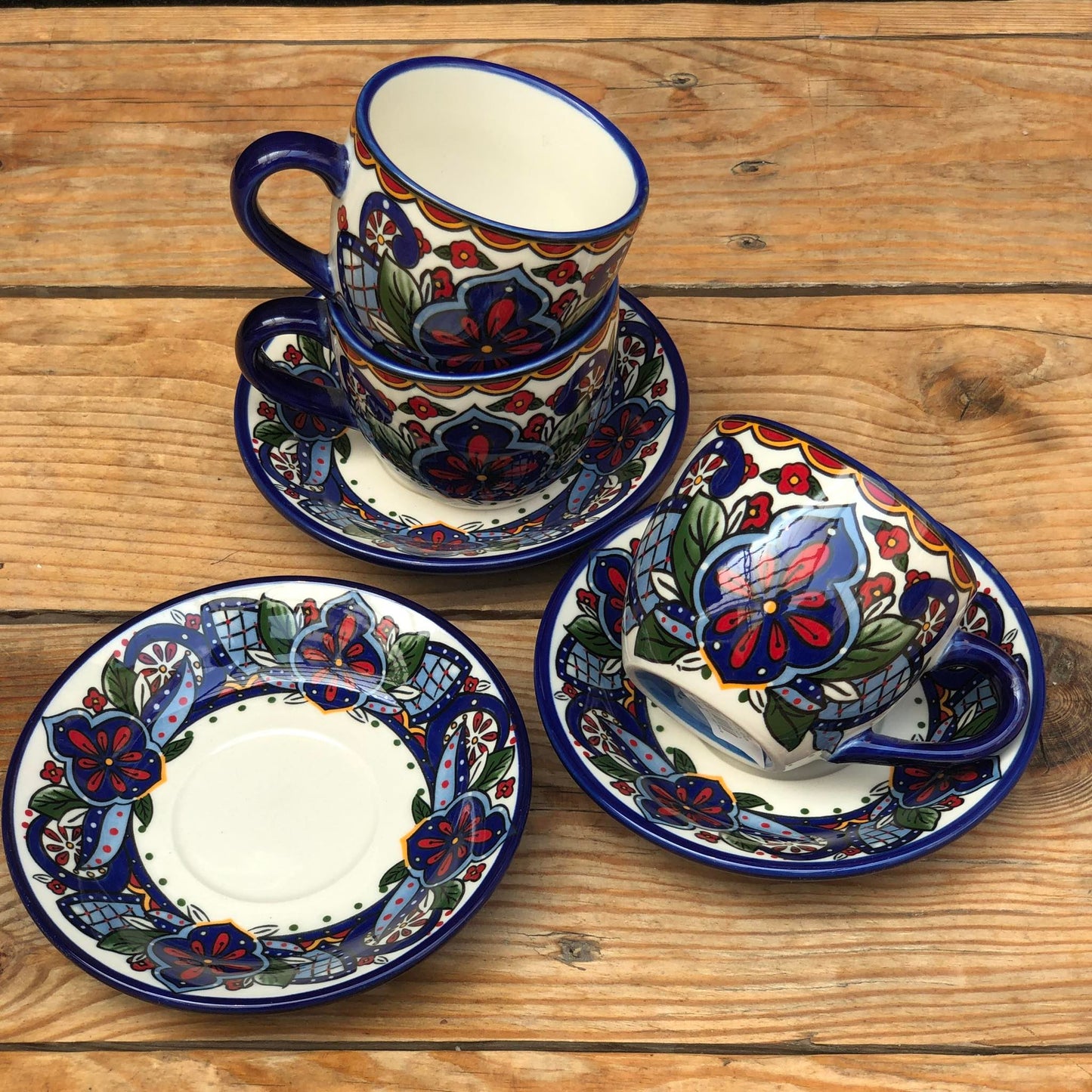 Chefchaouen Moroccan Ceramic Teacup Set ( Cup 230 ml & Saucer 5.5 inch)