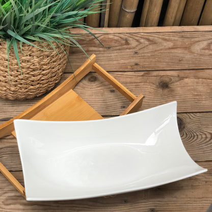 Ceramic Salad Bowl with Wooden Tray14.5x7.25x4 inch