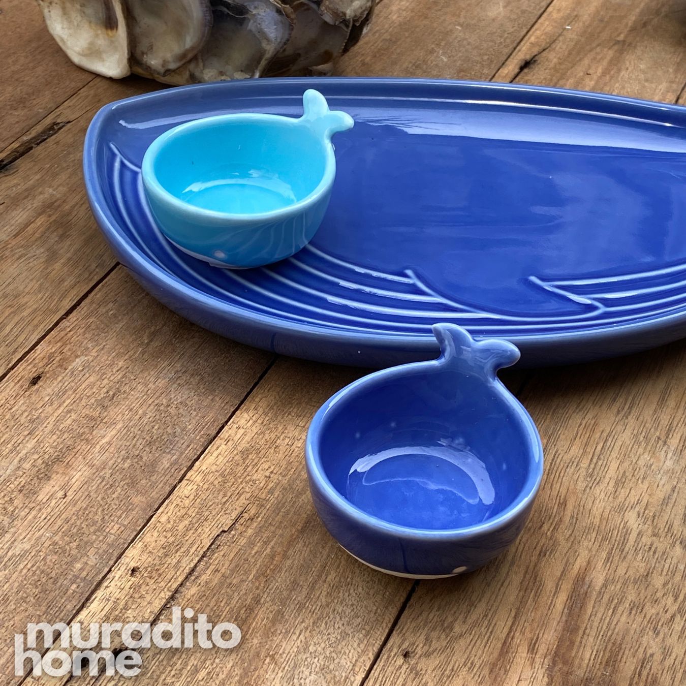 MURADITOHOME Whale Ceramic Plate and Dipping Sauce Collection