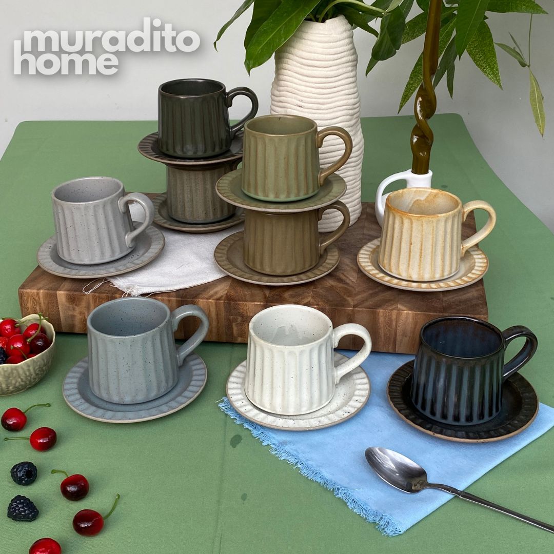 MURADITOHOME Kivra Stoneware Cup and Saucer Collection