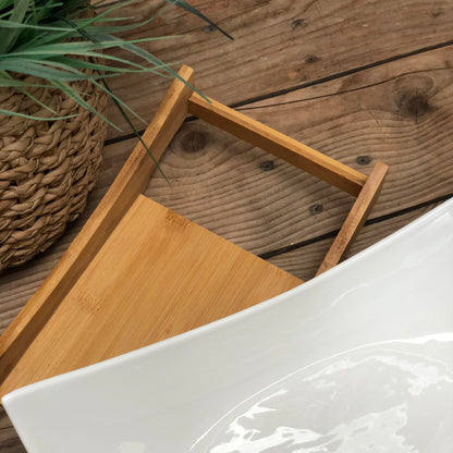 Ceramic Salad Bowl with Wooden Tray14.5x7.25x4 inch