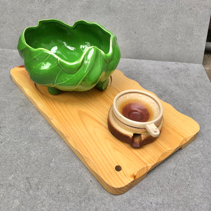 MURADITOHOME Lotus Serving Set Wood 15.5 inch bowl 7.5x4.5 inch