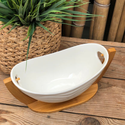 Ceramicware Salad Bowl with Wooden Stand Holder 11 inch