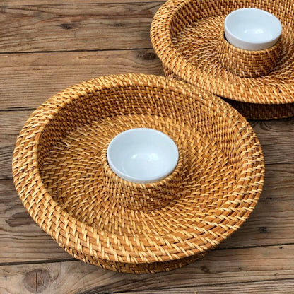 Chip and Dip Rattan Tray 13 inch