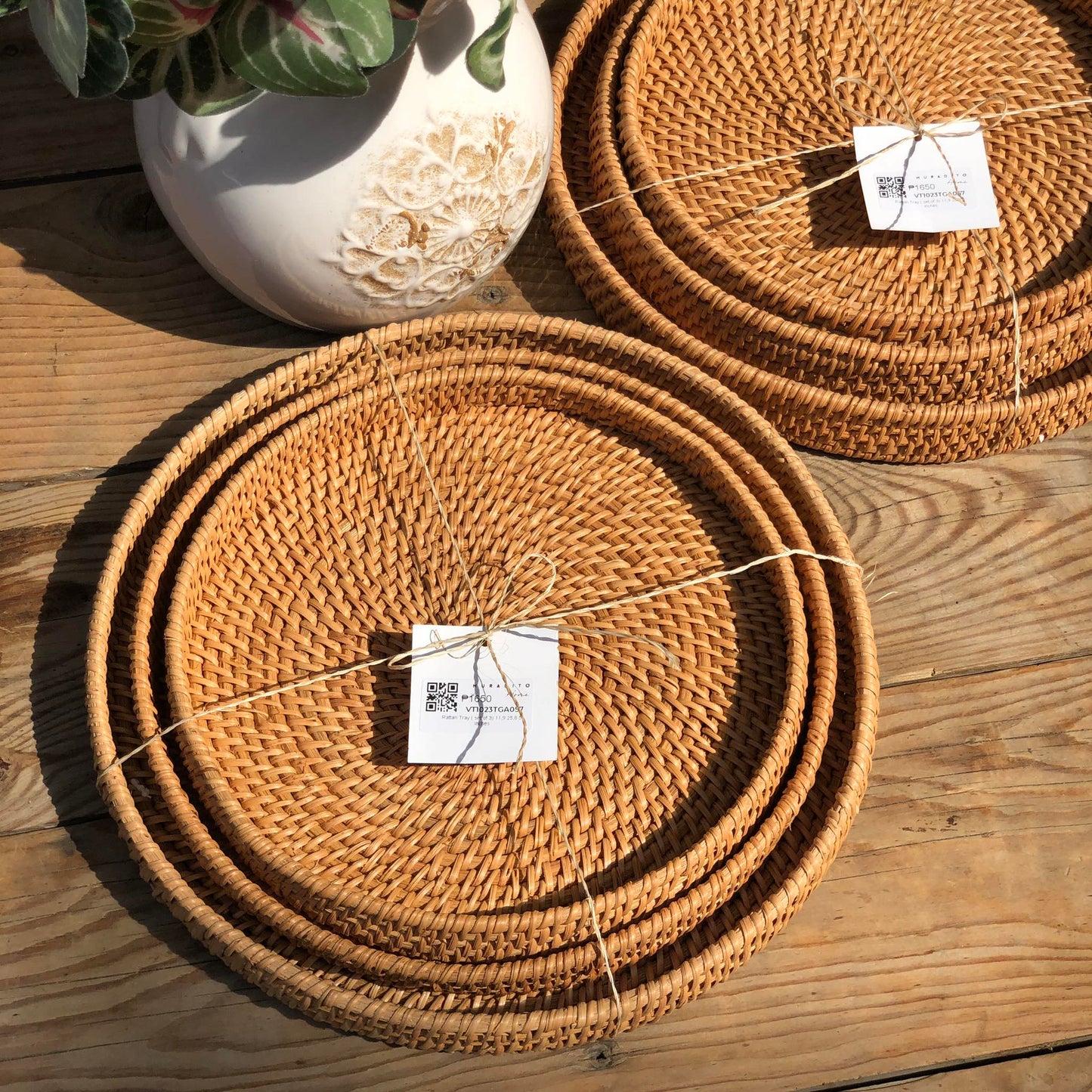 MURADITOHOME Rattan Tray ( set of 3)  11,9.25,8.5 inches