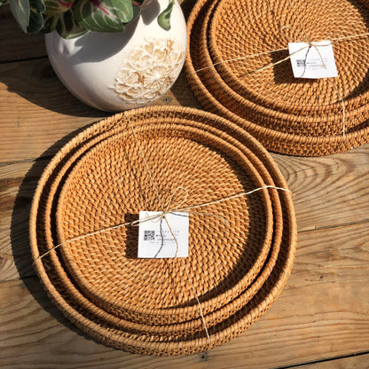 MURADITOHOME Rattan Tray ( set of 3)  11,9.25,8.5 inches