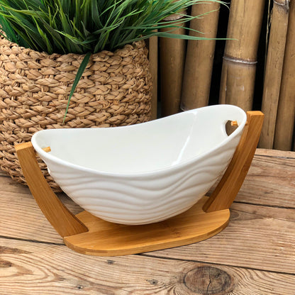 Ceramicware Salad Bowl with Wooden Stand Holder 11 inch