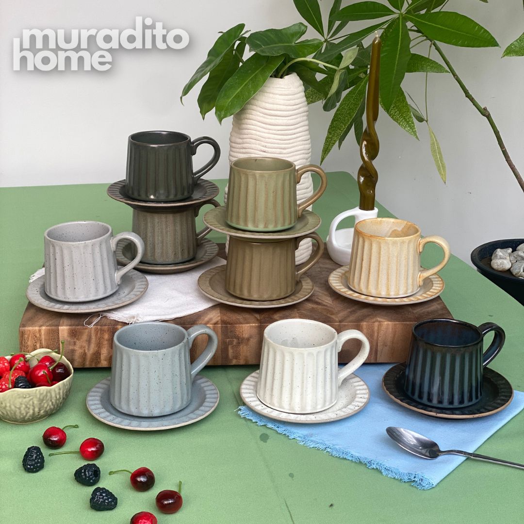 MURADITOHOME Kivra Stoneware Cup and Saucer Collection