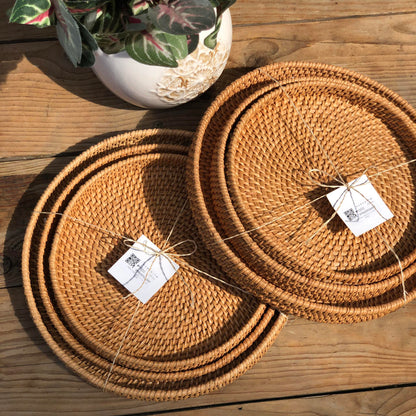 MURADITOHOME Rattan Tray ( set of 3)  11,9.25,8.5 inches